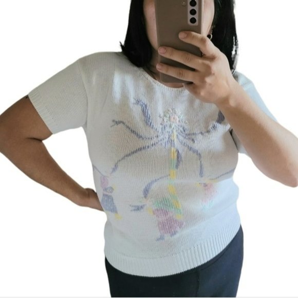 Cottage Core Vintage Charter Club Knit Sweater Small 100% Cotton Embroidered - Picture 1 of 7